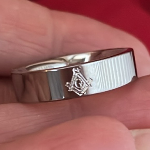 6mm Titanium Wedding Band Masonic Ring Square and Compass Symbol Flat - Picture 2 of 9